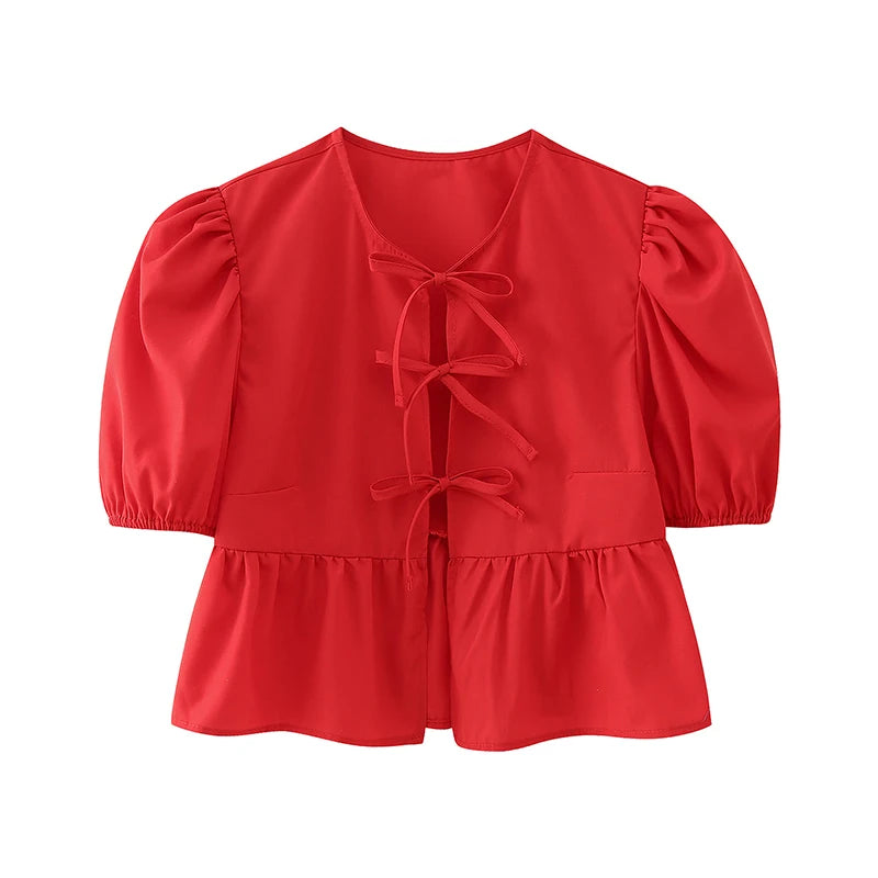 Bow Tied Lace Up Shirt Women