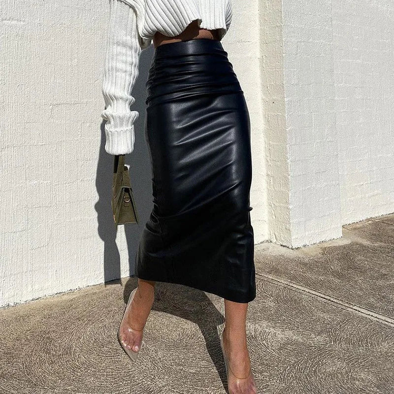 High Waist Midi-Length Skirt