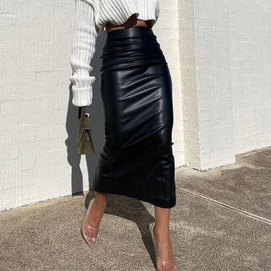 High Waist Midi-Length Skirt