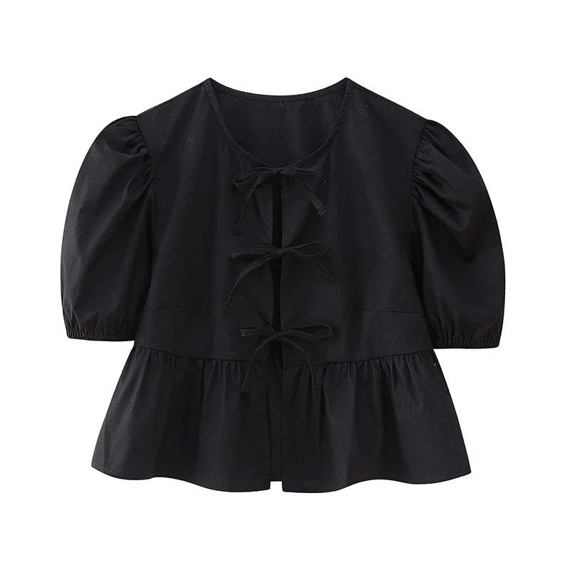 Bow Tied Lace Up Shirt Women