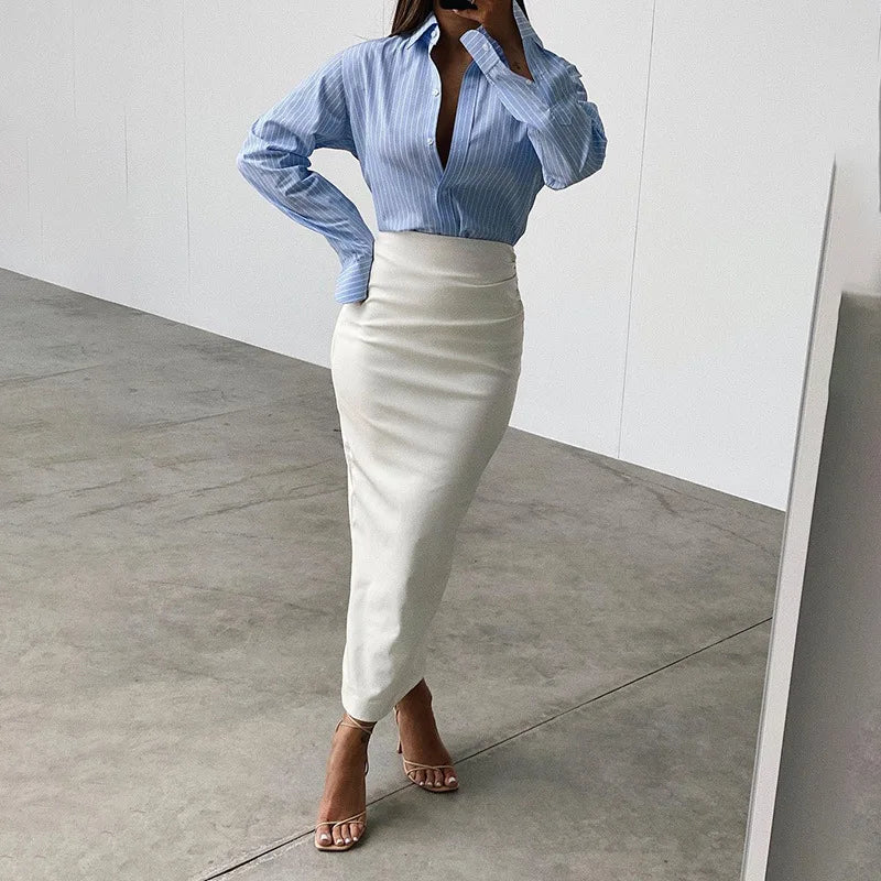 High Waist Midi-Length Skirt