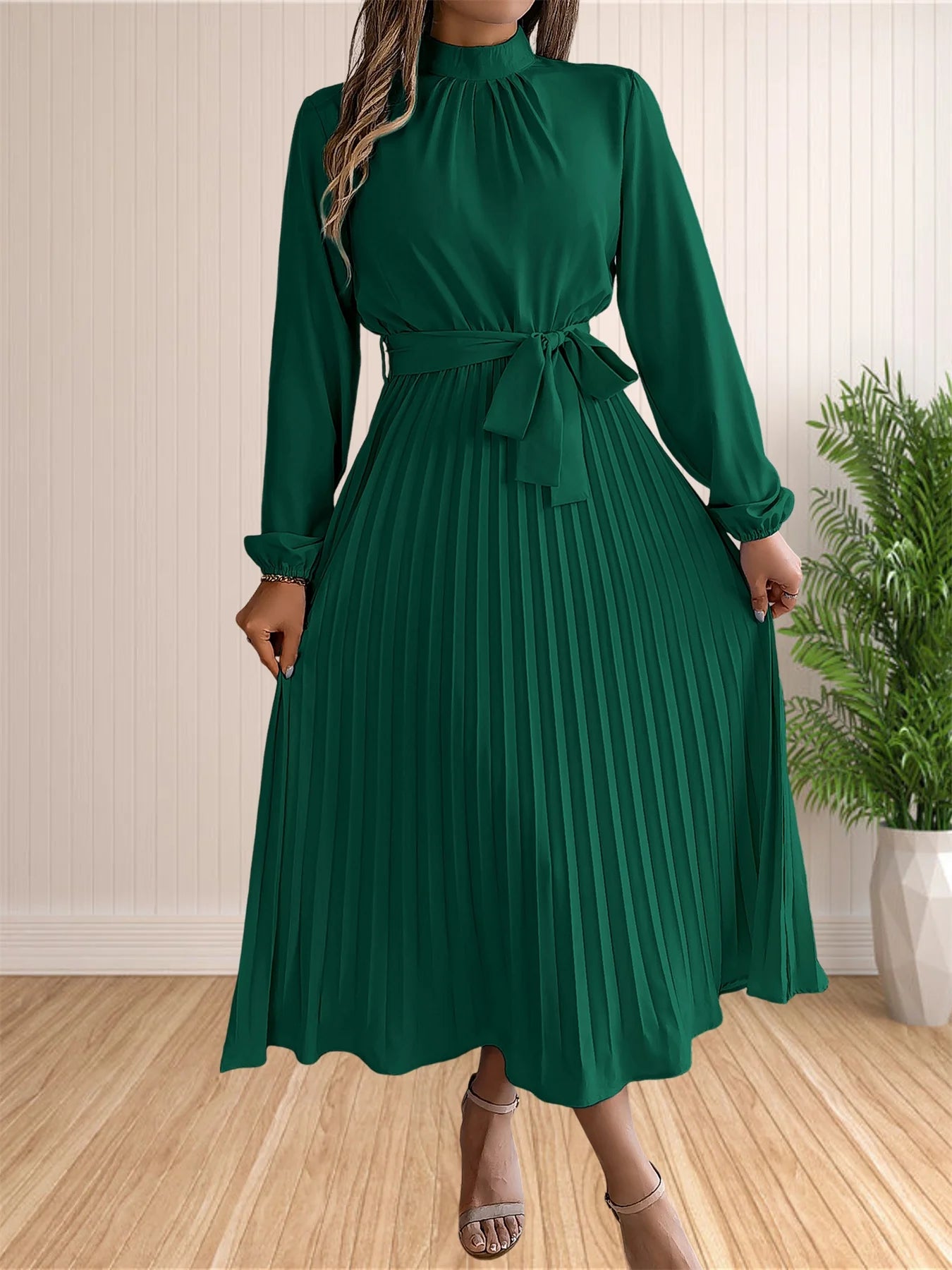 Pleated Long Sleeve Dress