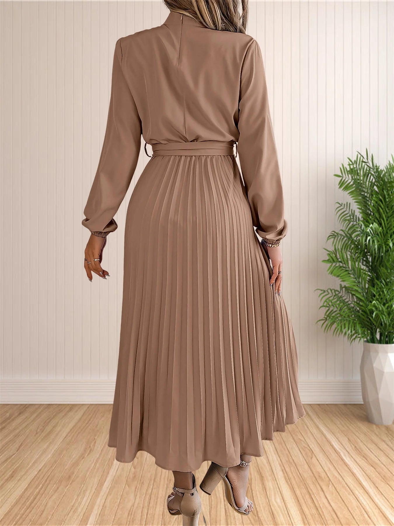 Pleated Long Sleeve Dress