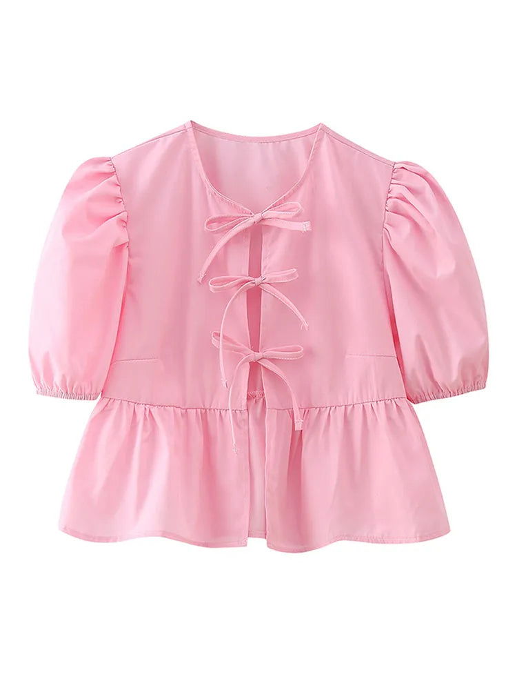 Bow Tied Lace Up Shirt Women